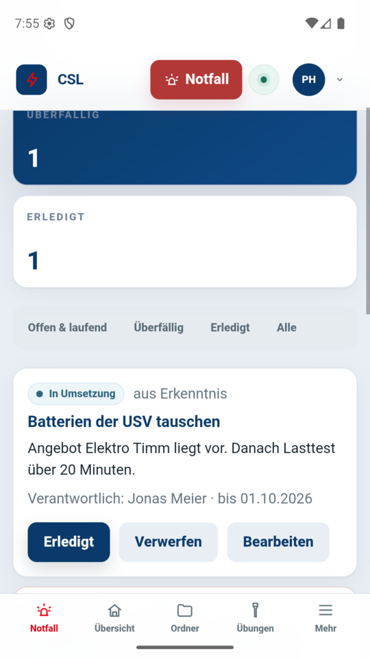 Maßnahmen mit Verantwortlichen und Fristen